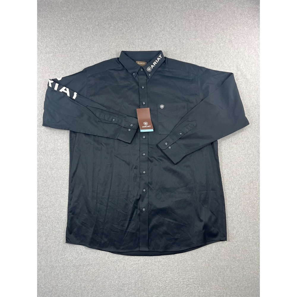 Ariat Team Logo Twill Shirt Mens 2XLT Black Button Down Embroidered Long Sleeve